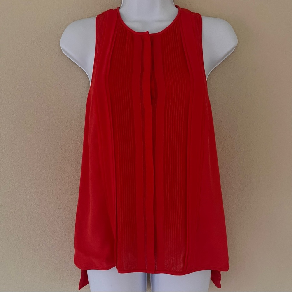 DVF Diane Von Furstenberg New Slice Pintuck Silk Top Blouse Orange Small Luxury - Picture 1 of 12
